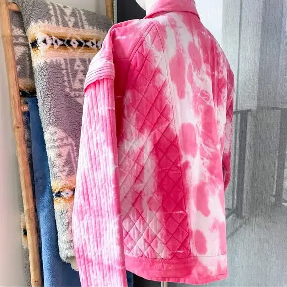 LoveShackFancy Adelade Hibiscus Hand Dye Pink Oversized Quilted Jacket Medium - Picture 7 of 15